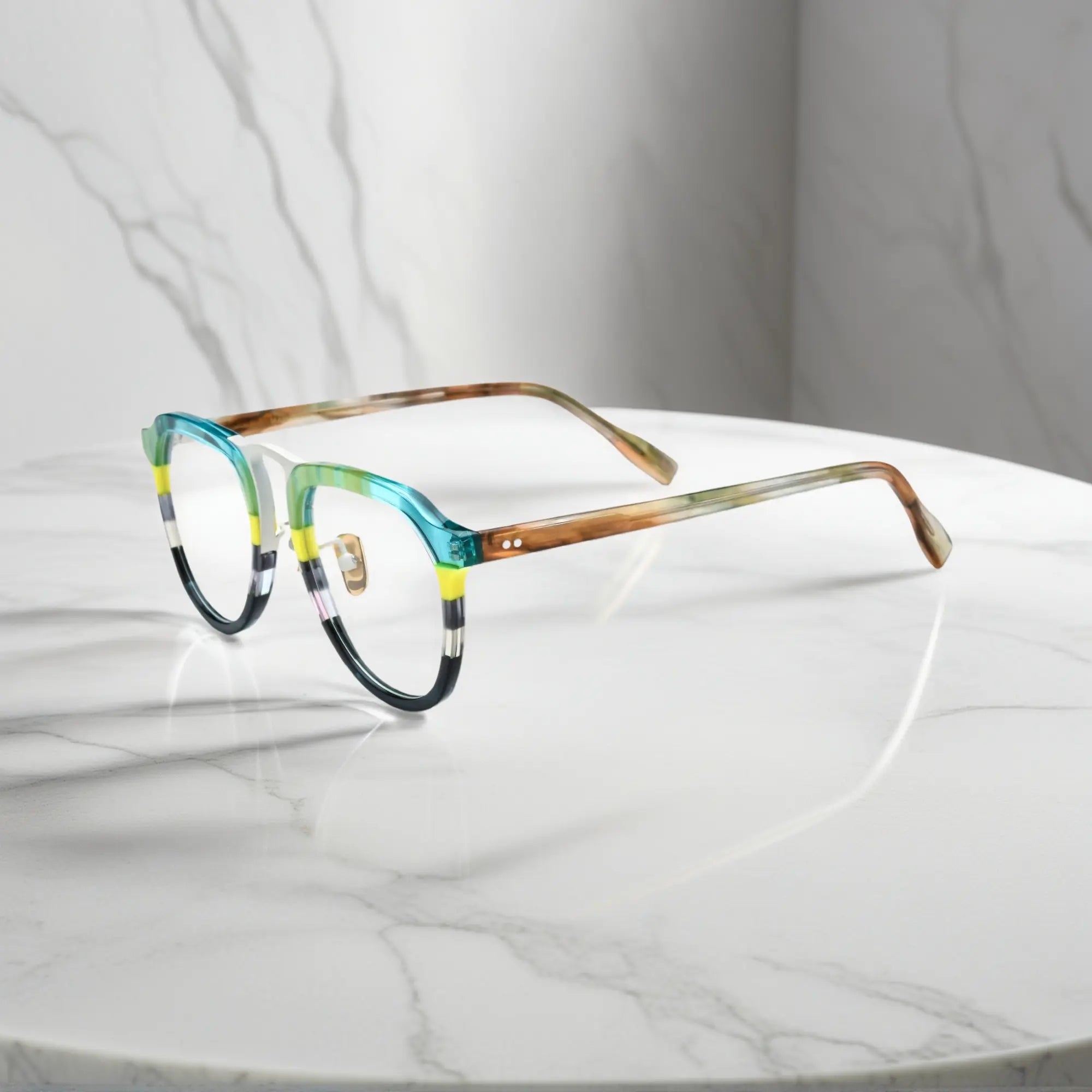 Side profile of VoyueLens Mint Cream Tortoise mint yellow tortoise shell aviator glasses